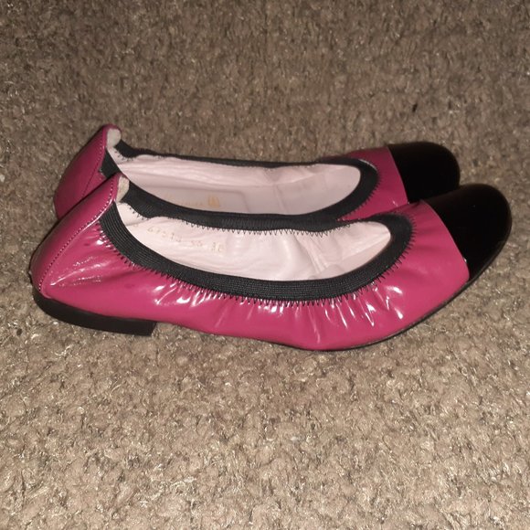 PRETTY BALLERINAS-SHIRLEY-Ballet Flats-Fuchsia w/Black Cap Toe Patent-Sz 38-EX - Picture 4 of 7